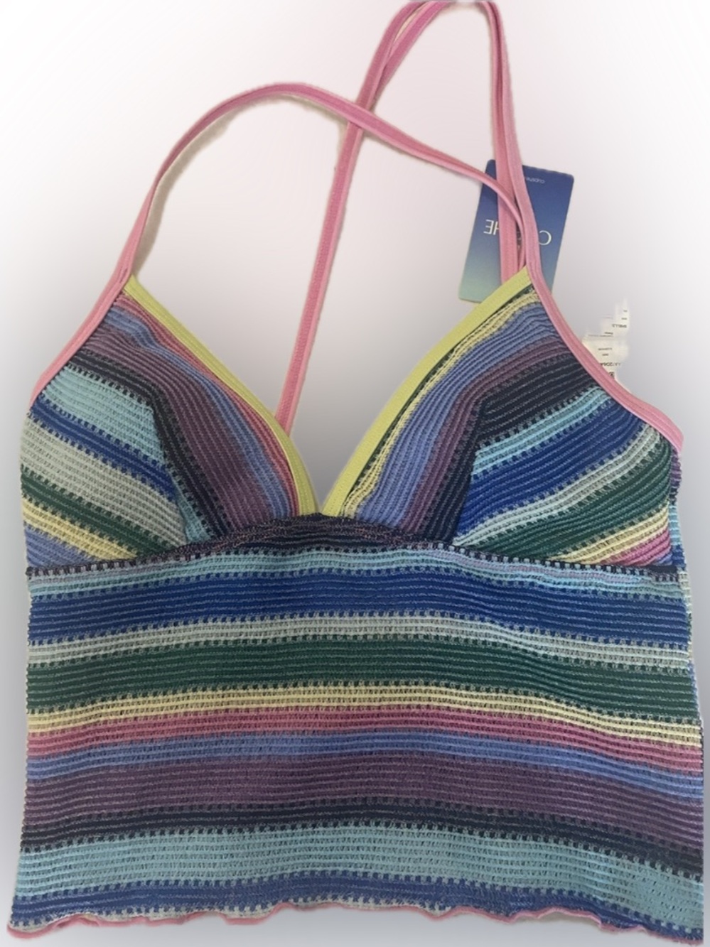 Cupshe Pink Strappy Multicolor Crochet Bikini Top